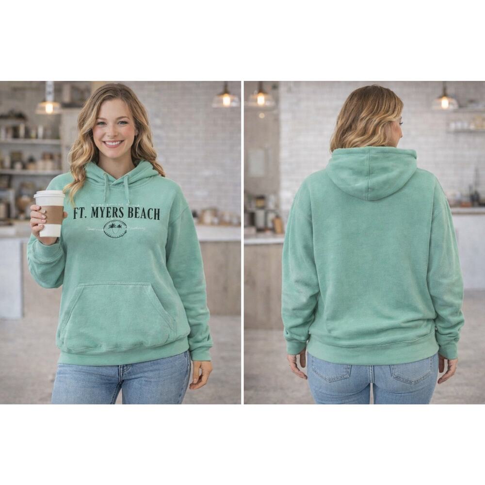 Ft Myers Beach Hoodie Seafoam Green Florida Beach Vacation Size Large women’s